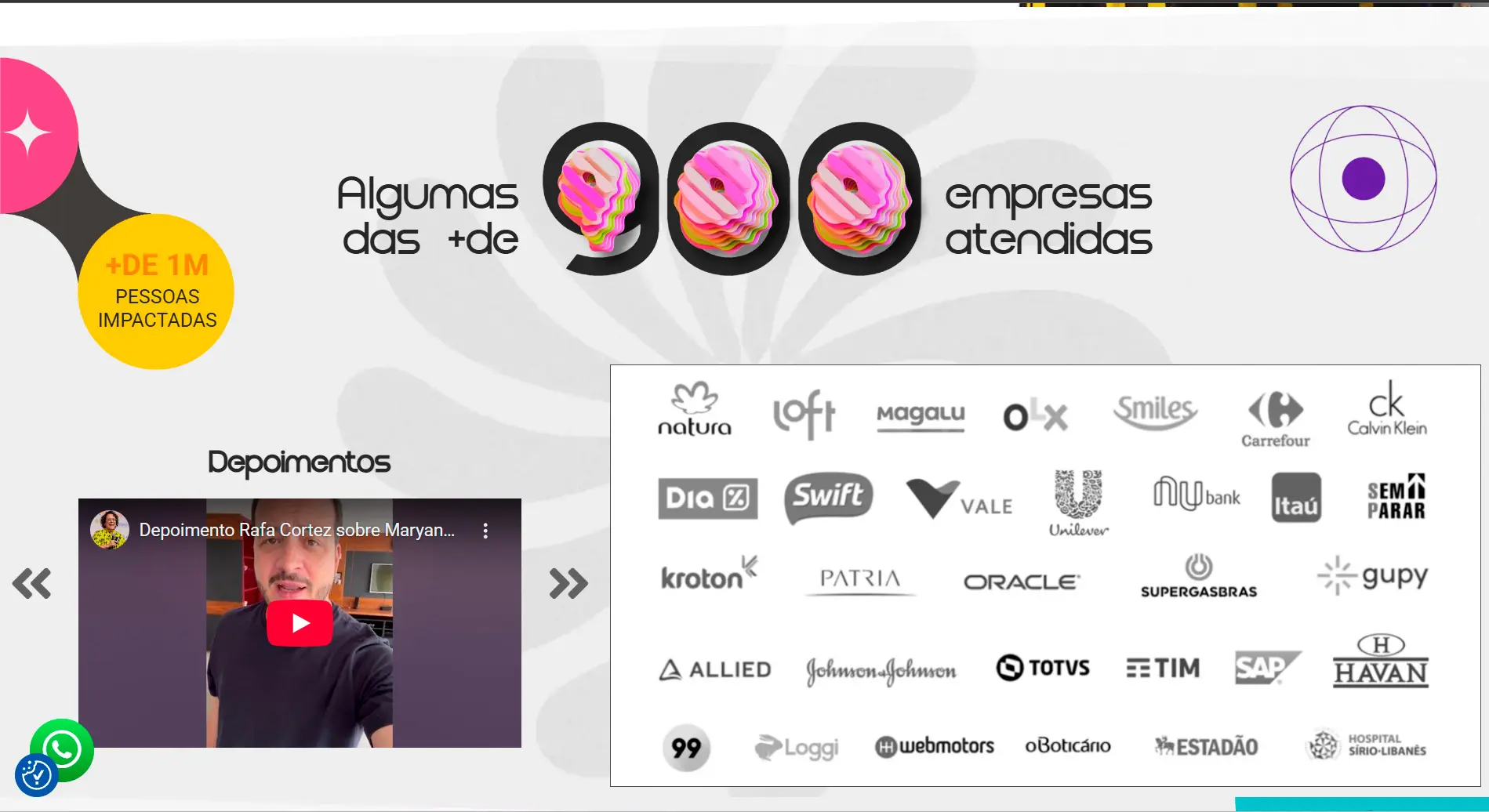 Seção de empresas atendidas do site Maryana com Y