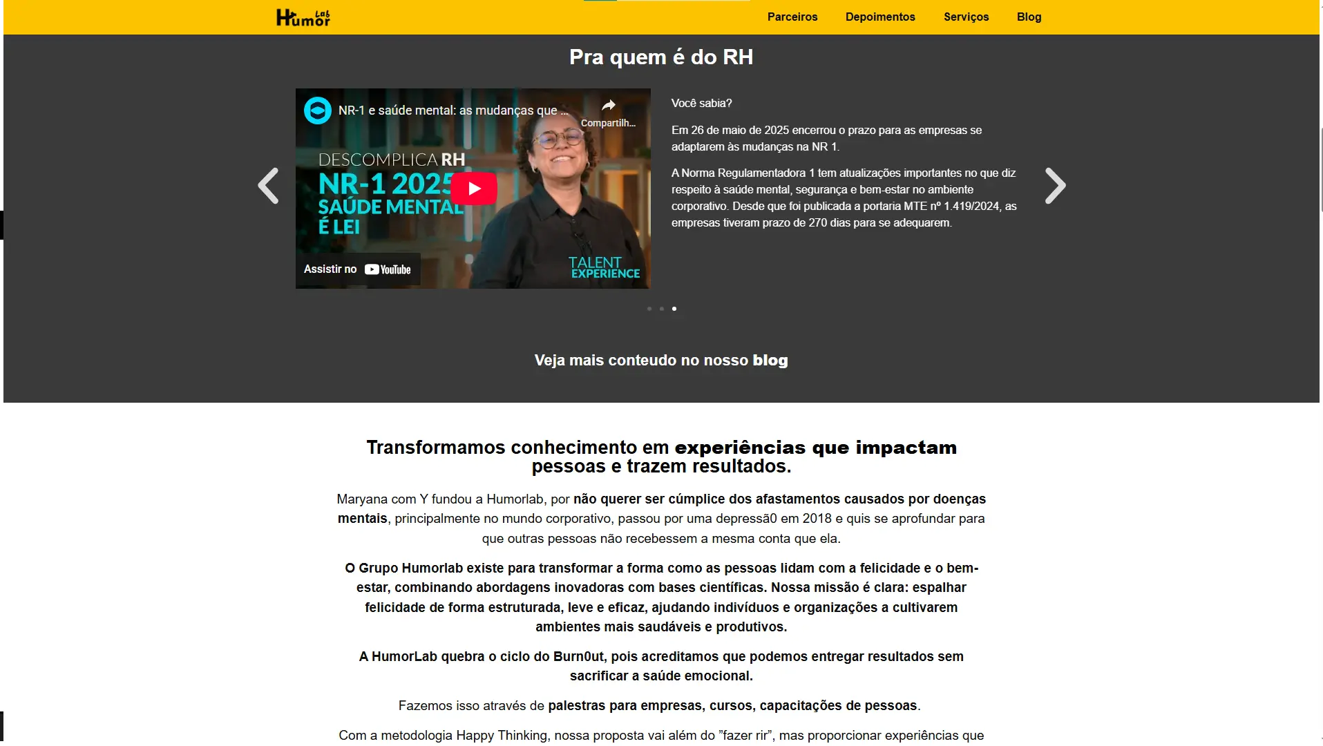 Seção para RH do site HumorLab