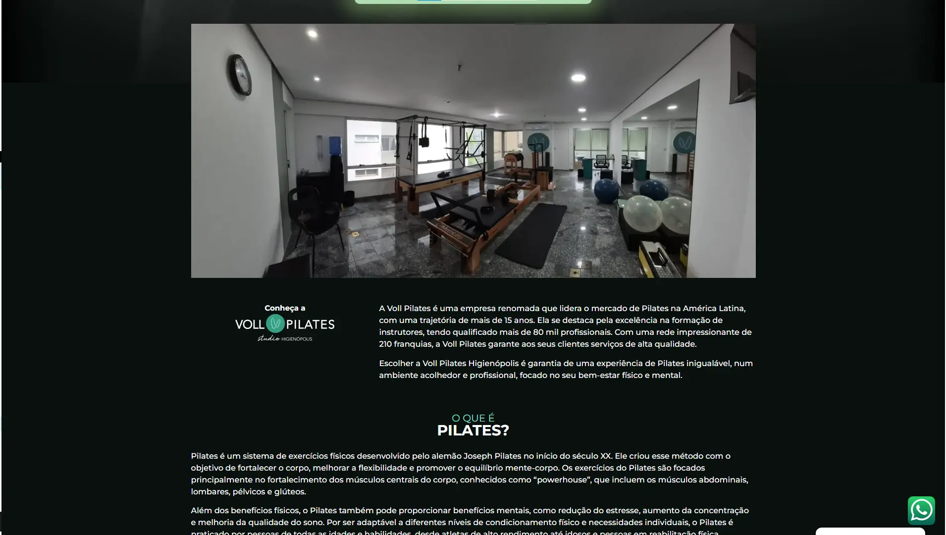 Seção conheça do site Voll Higienópolis